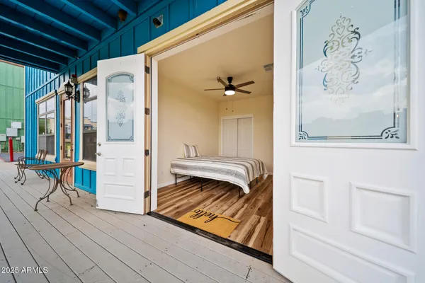 a view of a black gate