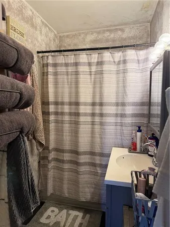 a bathroom with a sink and a shower