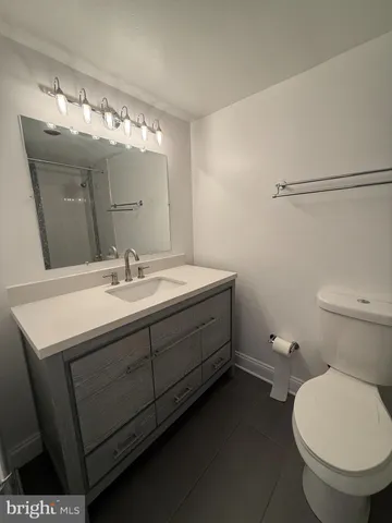 a bathroom with a sink toilet and mirror