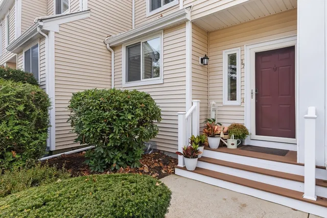 a view of a house with potted plants