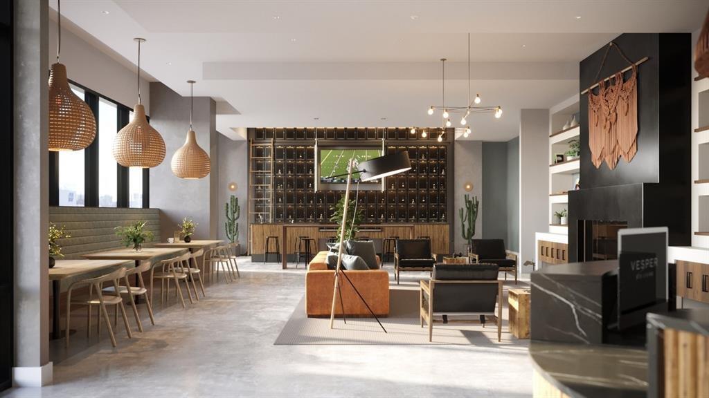 84 East Avenue, Unit 1202 Austin, TX 78701 - Photo 37 of 39 a living room with couches a dining table and chairs with outer view