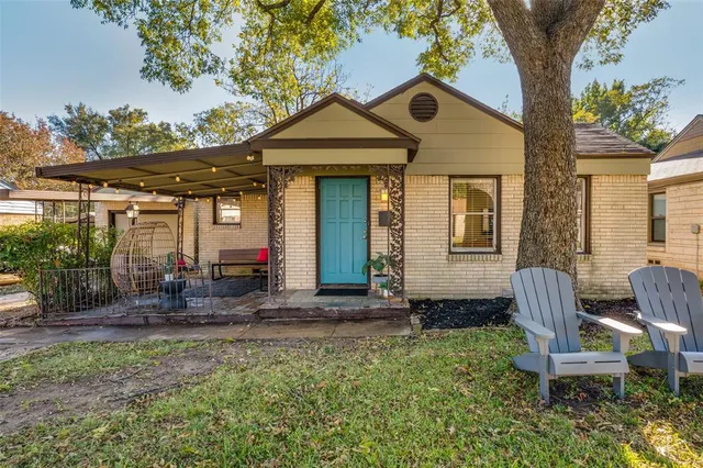 a front view of a house with patio