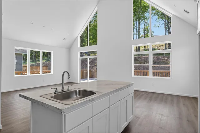 a kitchen with a sink and a window
