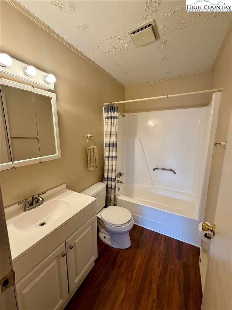 134 Mac Street, Unit 10 Boone, NC 28607 - Photo 10 of 15 a bathroom with a sink a toilet a mirror and shower