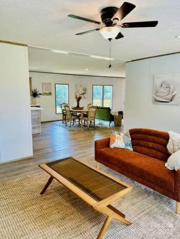 a living room with furniture and a rug