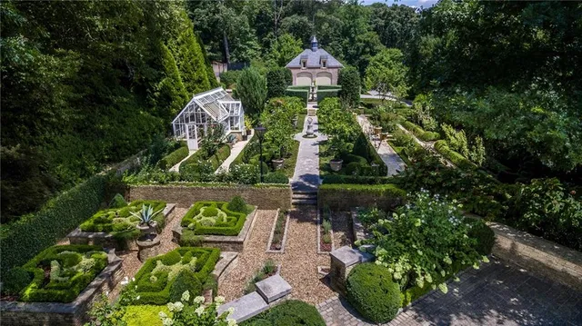 a view of a lake view with a garden