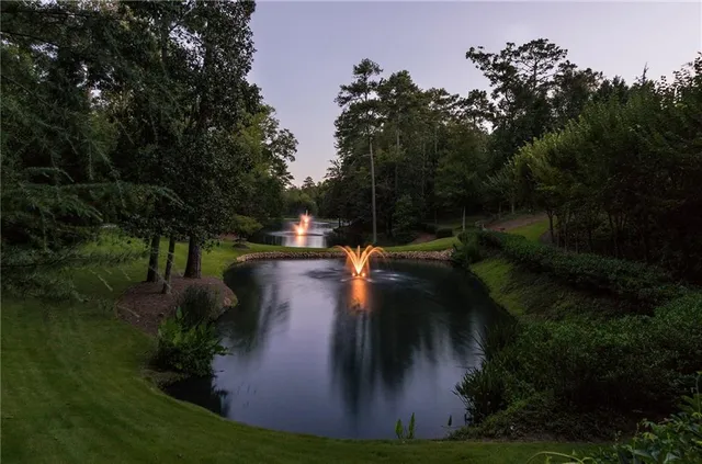 a view of a lake in a backyard of house