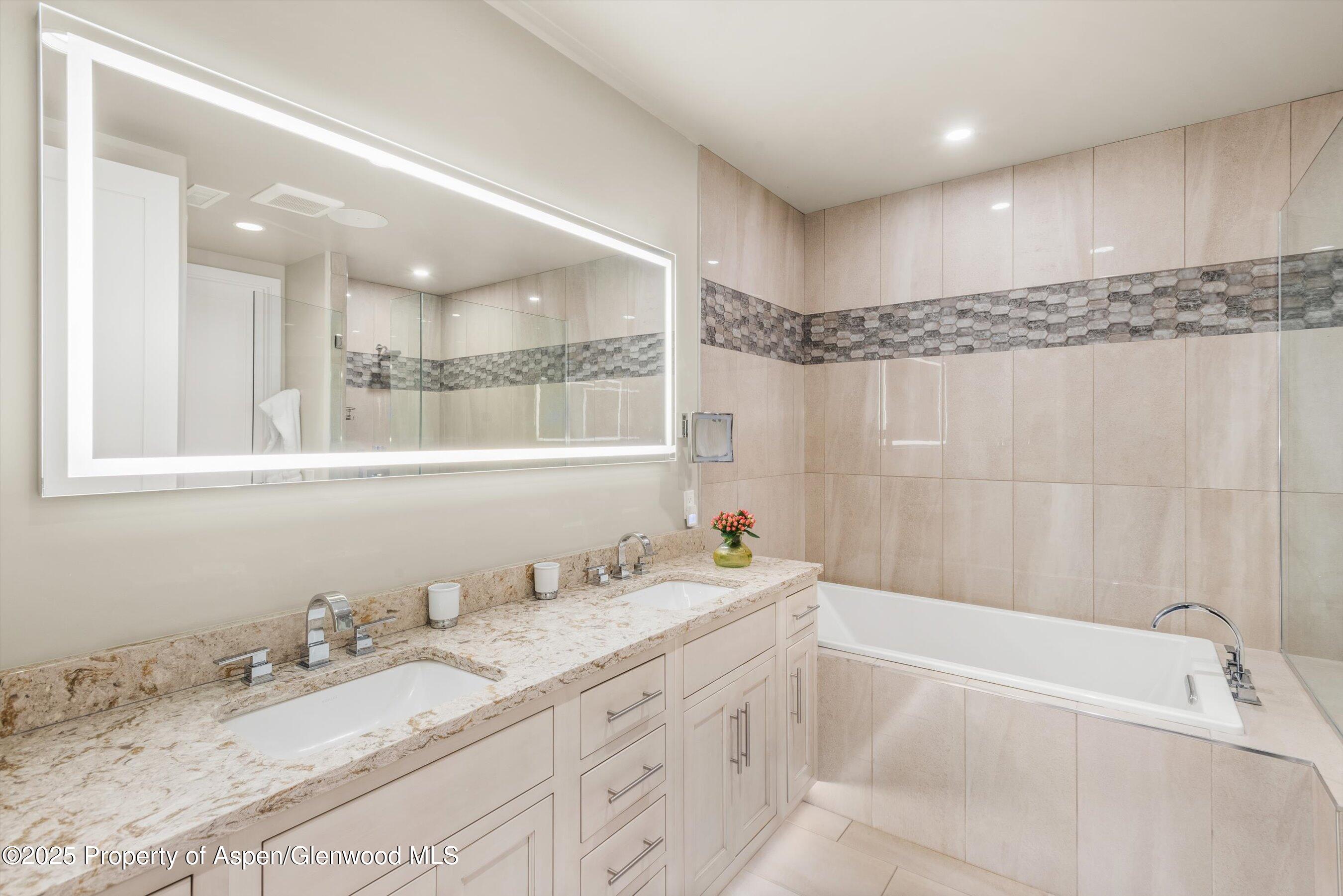 102 Wild Spring Lane Basalt, CO 81621 - Photo 32 of 51 a bathroom with a granite countertop sink mirror and a bathtub