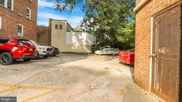 a front view of a building with street view