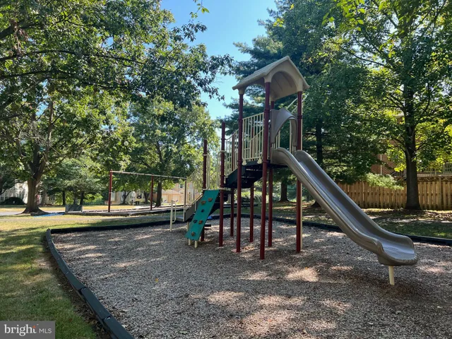 a view of a park with large trees