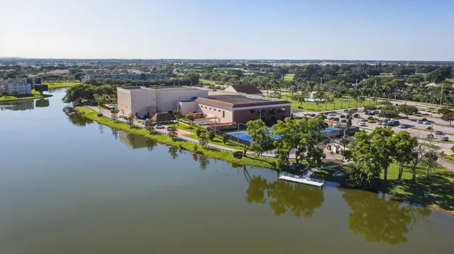 a view of a lake with a city