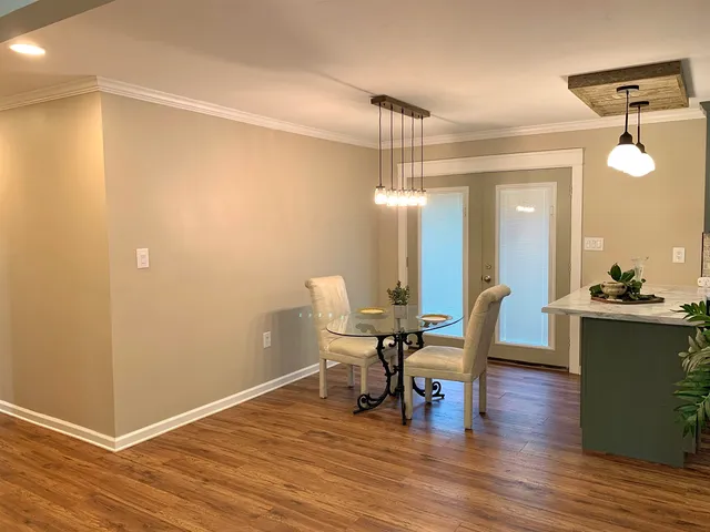 a workspace with wooden floor