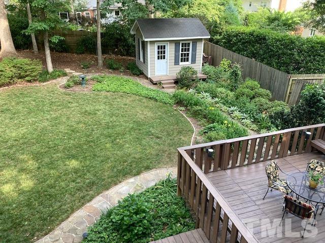 613 Ortega Road Raleigh, NC 27609 - Photo 34 of 37 a view of backyard with deck and trees