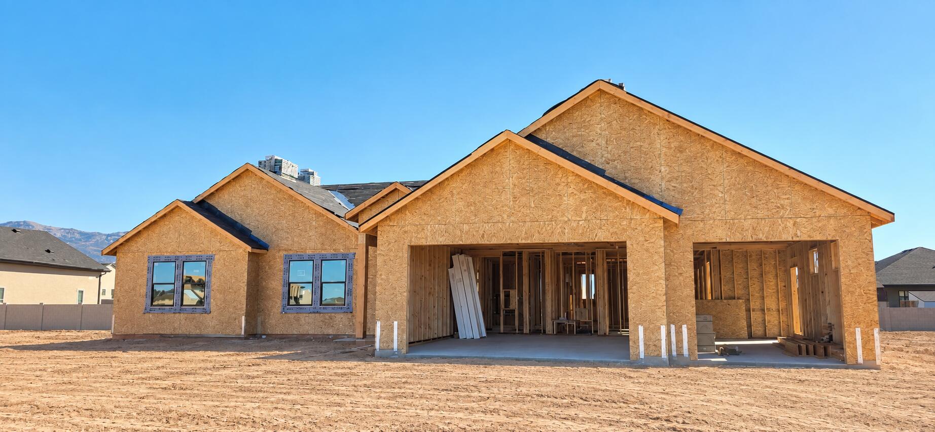 Framed Suburban Home Under Construction
