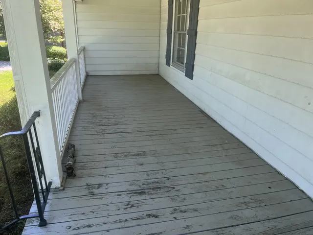 a view of wooden balcony