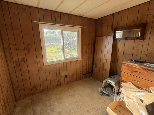 140 Brownlee Loop Road Horseshoe Bend, ID 83629 - Photo 25 of 29 Room featuring wood-finish paneling, a large window, and light-colored carpet