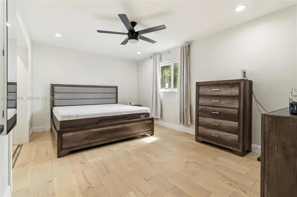 a bedroom with a bed and a dresser
