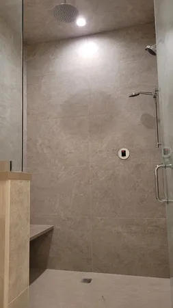 a bathroom with a bathtub