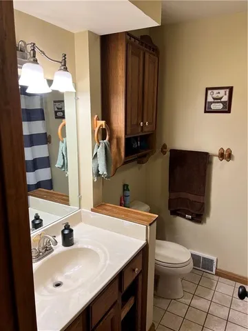 a bathroom with a sink a toilet and mirror