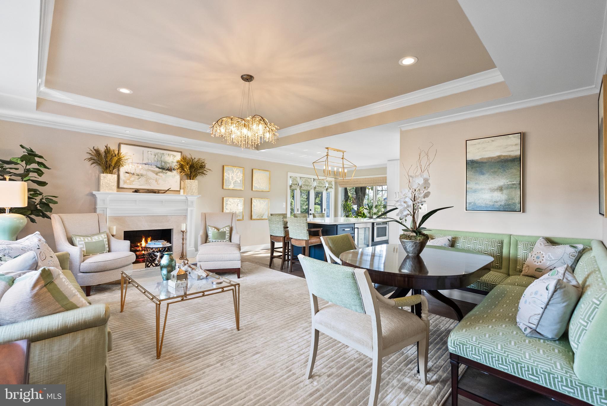 1101 Gatewood Drive Alexandria, VA 22307 - Photo 10 of 63 a living room with furniture a fireplace and a dining table