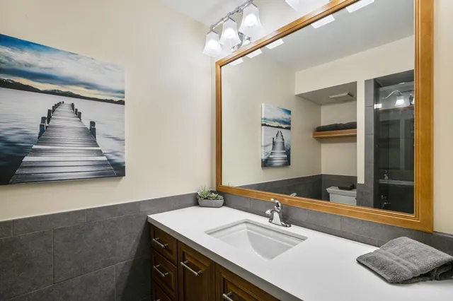 a bathroom with a bathtub