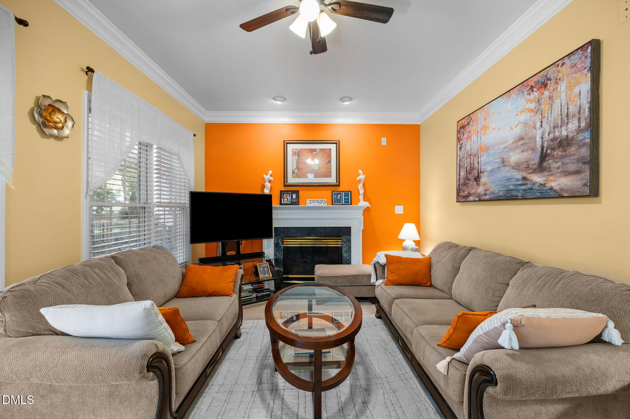 1758 Rowsby Court Wake Forest, NC 27587 - Photo 14 of 48 a living room with fireplace furniture and a large window