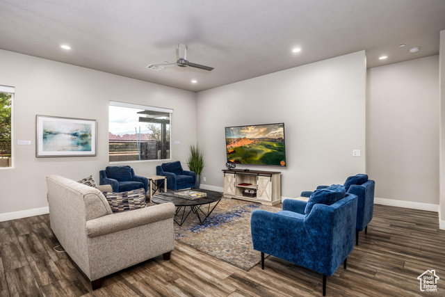 2600 Ocotillo Way, Unit 34 Santa Clara, UT 84765 - Photo 8 of 43 Living room featuring ceiling fan, recessed lighting, and dark wood-style flooring