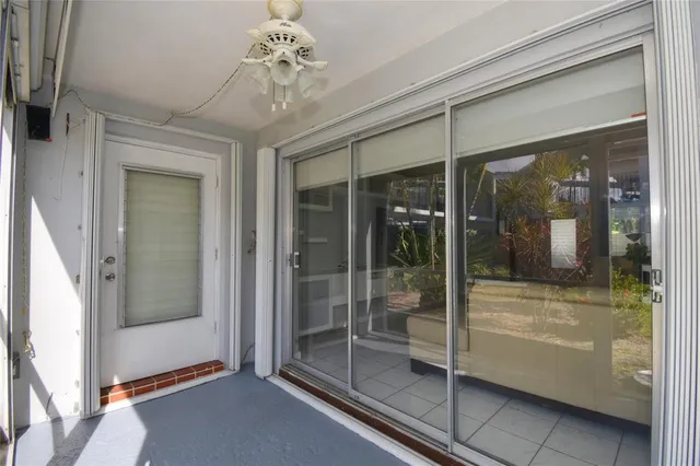 a view of a glass door with a glass door and a glass door