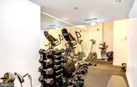 a view of a room with gym equipment