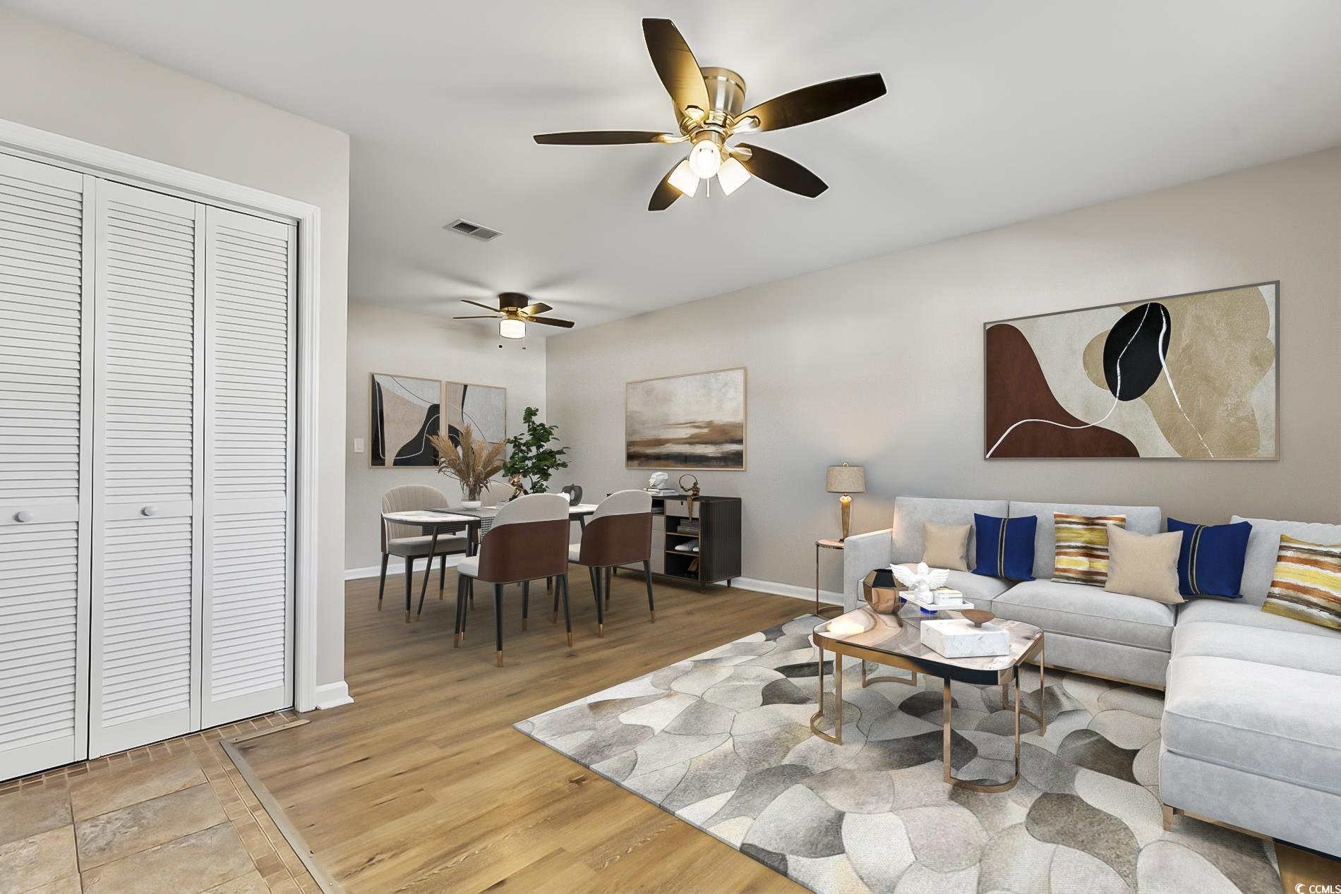 4150 Horseshoe Road North, Unit 38 Little River, SC 29566 - Photo 4 of 29 Living room with ceiling fan and light wood-style flooring