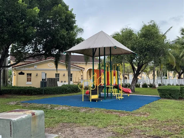 a view of a park with slide