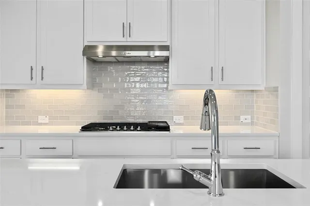 a kitchen with stainless steel appliances granite countertop a sink and a white cabinets