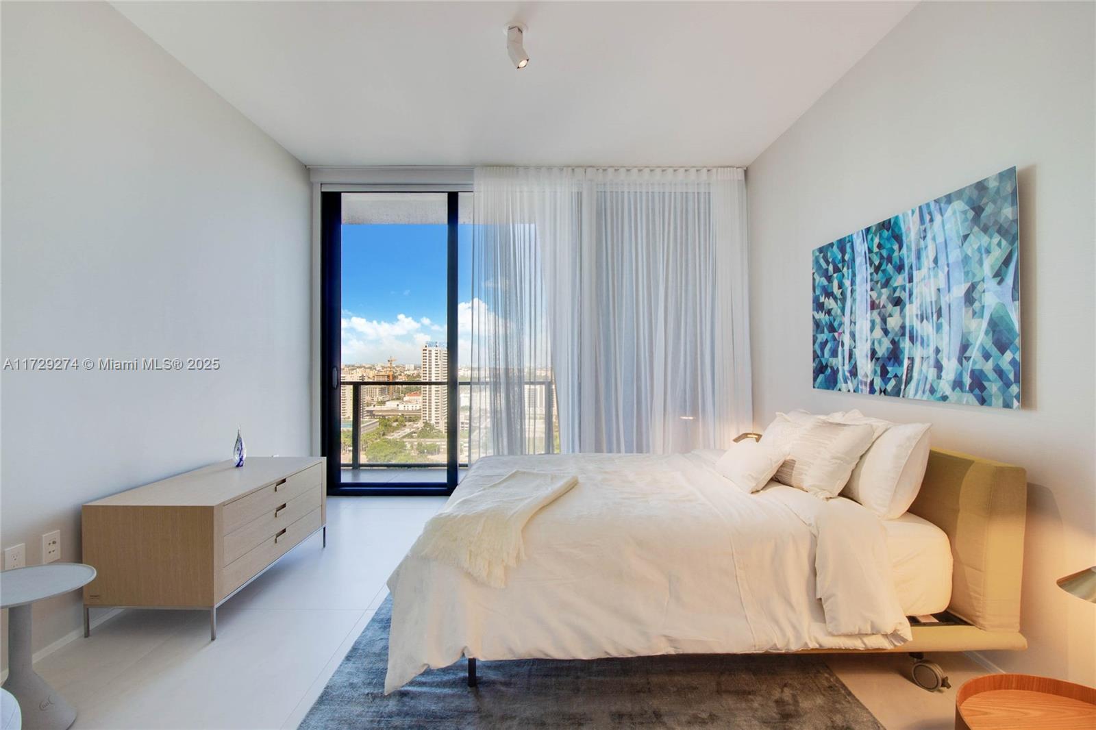 1000 Biscayne Boulevard, Unit 2302 Miami, FL 33132 - Photo 21 of 24 a bedroom with a bed and a painting on the wall