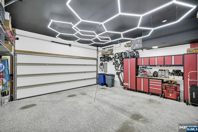 a view of an empty room with storage