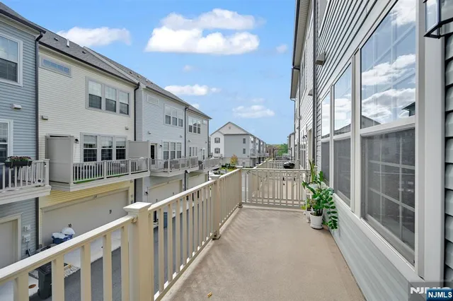 a view of a building from a balcony