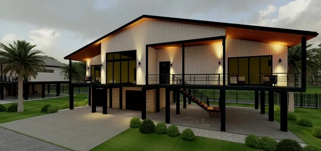 a view of a house with backyard and porch