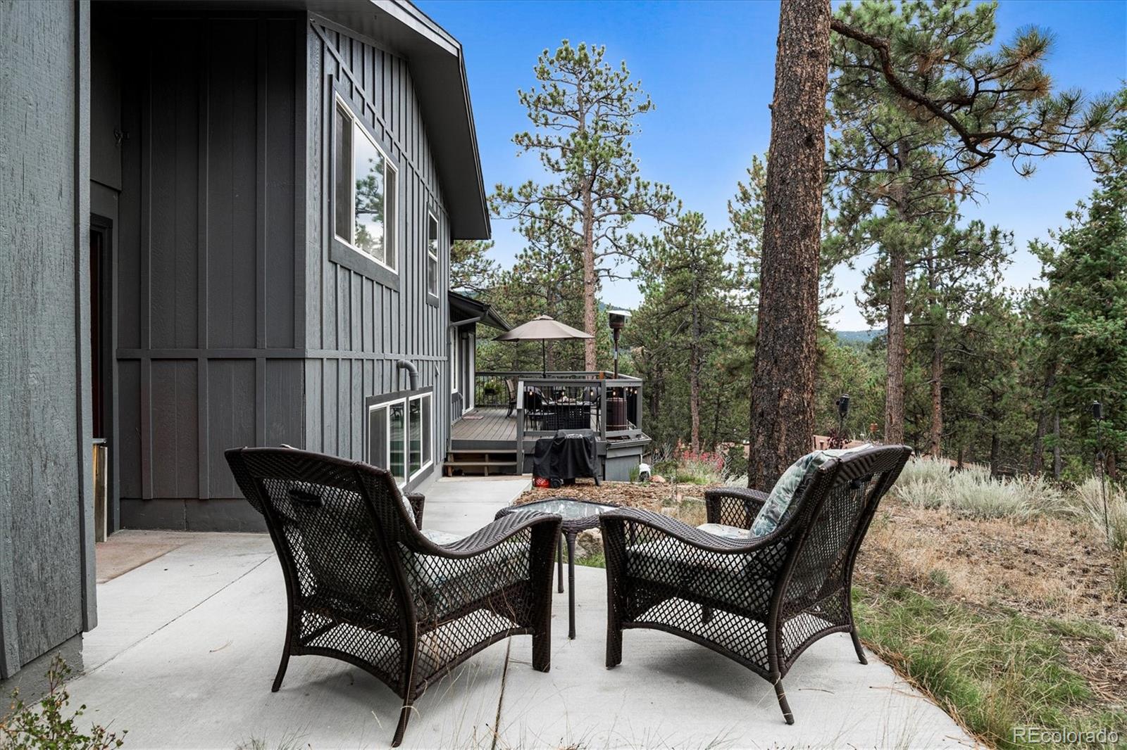 28867 Cedar Circle Evergreen, CO 80439 - Photo 29 of 35 a view of a dinning table and chairs in roof deck