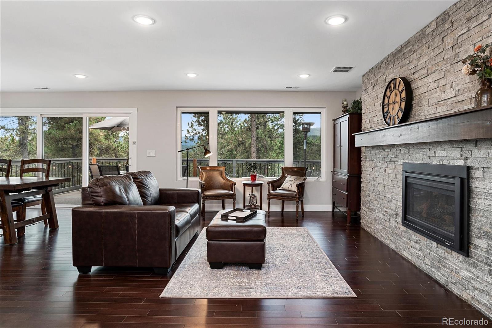 28867 Cedar Circle Evergreen, CO 80439 - Photo 8 of 35 a living room with furniture and a fireplace
