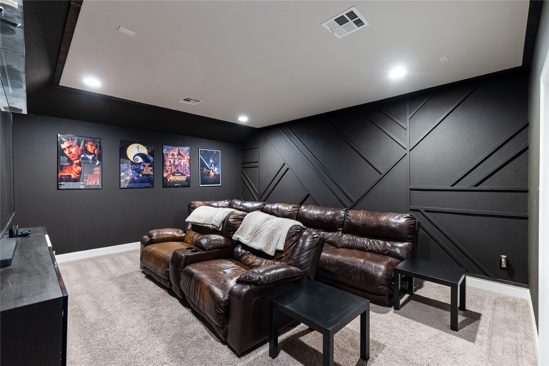 20524 Fairleaf Street Pflugerville, TX 78660 - Photo 27 of 35 Cinema with a decorative wall, light carpet, and recessed lighting