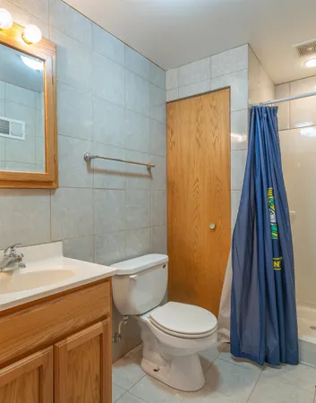 a bathroom with a sink a toilet and a shower