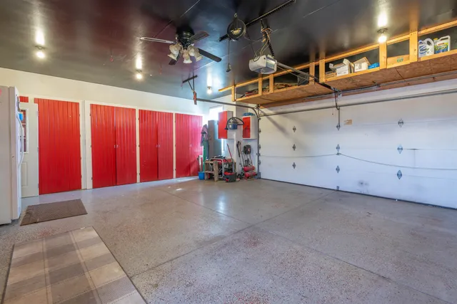 a view of a room with wooden walls