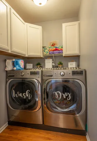 a washing machine sitting inside of a kitchen