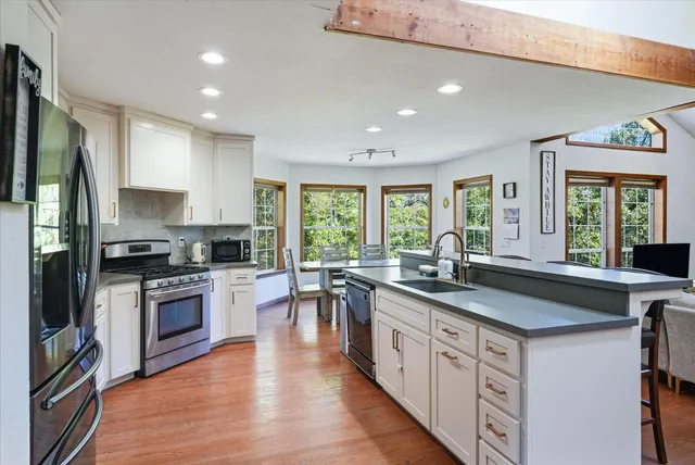 a view of a city with a mountain in the background