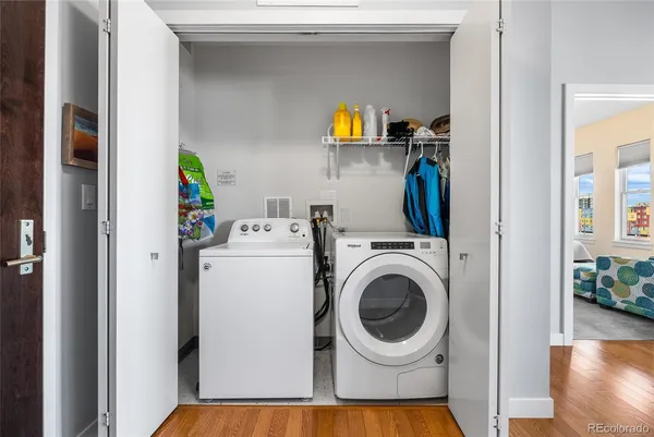 a utility room with dryer and washer