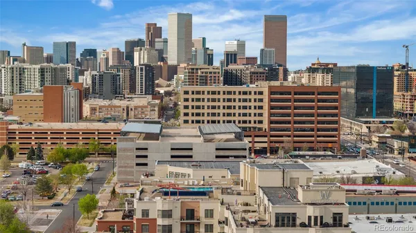 a city view with tall buildings