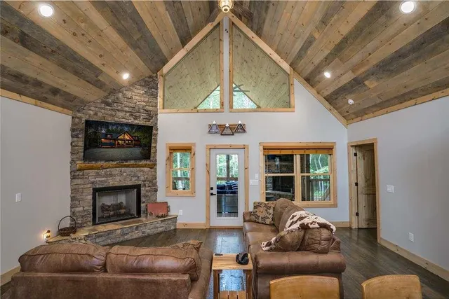 a view of a lake in middle of a building