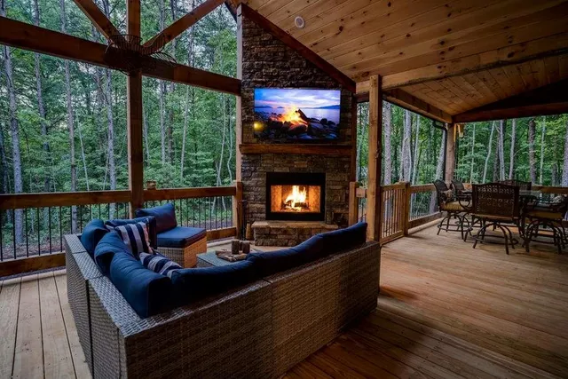 a front view of a house with table and chairs