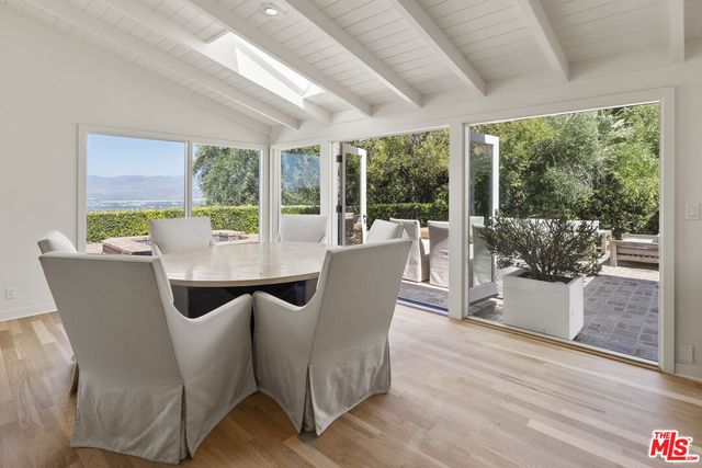 a living room with large window
