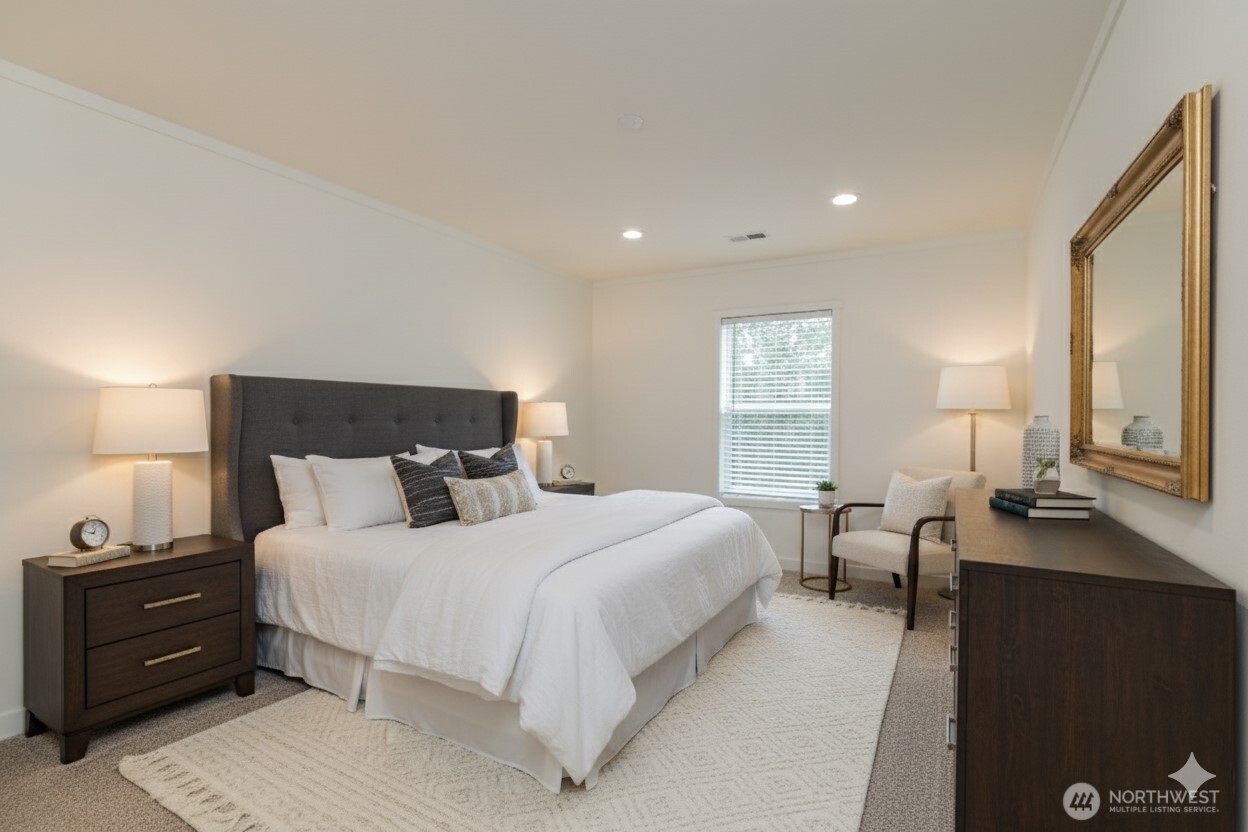 464 Sycamore Road Coupeville, WA 98239 - Photo 7 of 30 a bedroom with a bed and a night stand