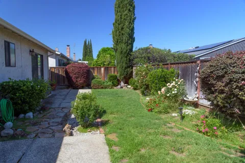 a view of a garden in front of house